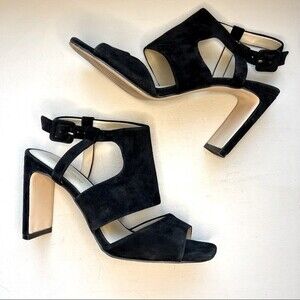 Enzo Angiolini Trudy Black Suede Heeled Sandal Shoes Women’s Size 9.5